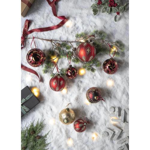 AEELLEEA 4.7" Burgundy Glass Christmas Ball Ornaments Set of 4, Gold Leaf Painted Hanging Baubles for Christmas Tree Holiday Home Party Decor