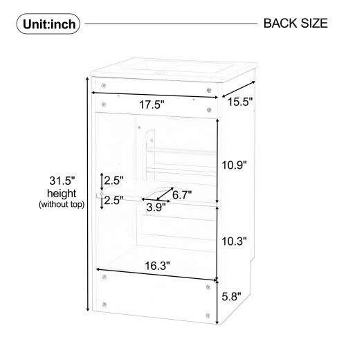 White Bathroom Vanity with Sink 18 Inch, Freestanding Small Bathroom Cabinet with Ceramic Basin, Soft Close Door