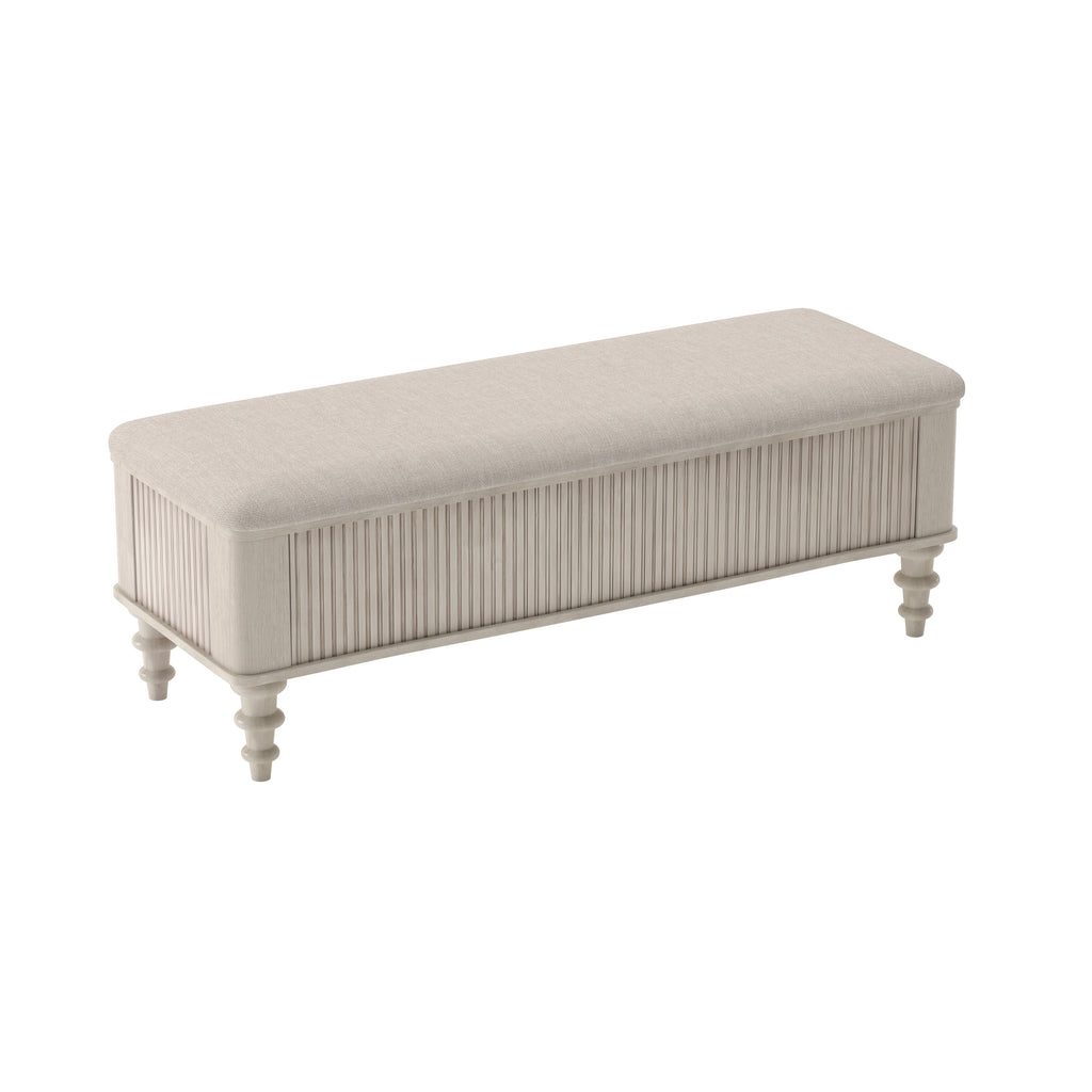 AEELLEEA 50.8" Beige Storage Ottoman Bench, Rubberwood Bed End Bench, Linen Upholstery Hidden Storage for Bedroom Entryway