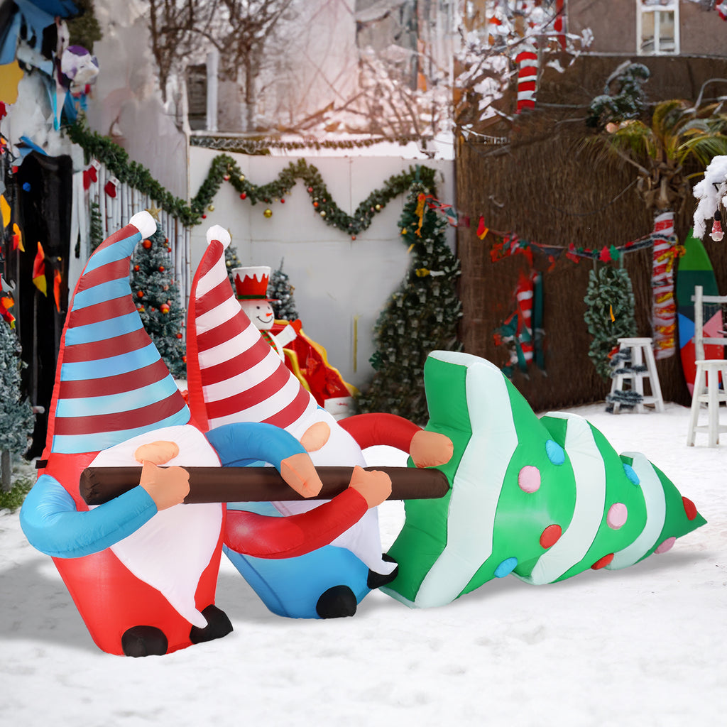 AEELLEEA-Christmas Inflatable Decoration, Two Cute Gnomes Pulling Christmas Tree with LED Lights