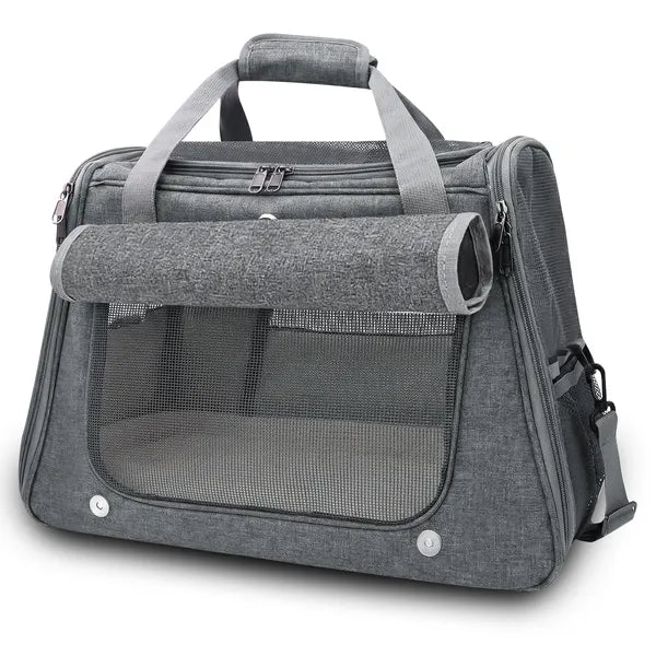 Aeelleea Airline Approved Pet Carrier, Soft Sided Cat Dog Travel Carrier with Orthopedic Fleece Mat, Luggage Sleeve for Small Cats Dogs