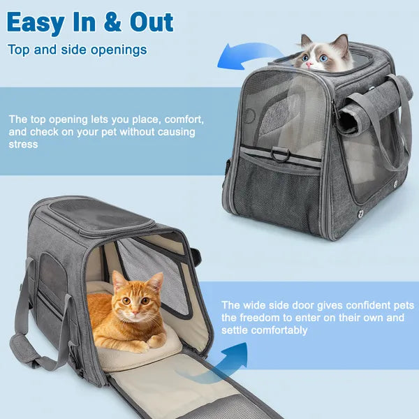 Aeelleea Airline Approved Pet Carrier, Soft Sided Cat Dog Travel Carrier with Orthopedic Fleece Mat, Luggage Sleeve for Small Cats Dogs