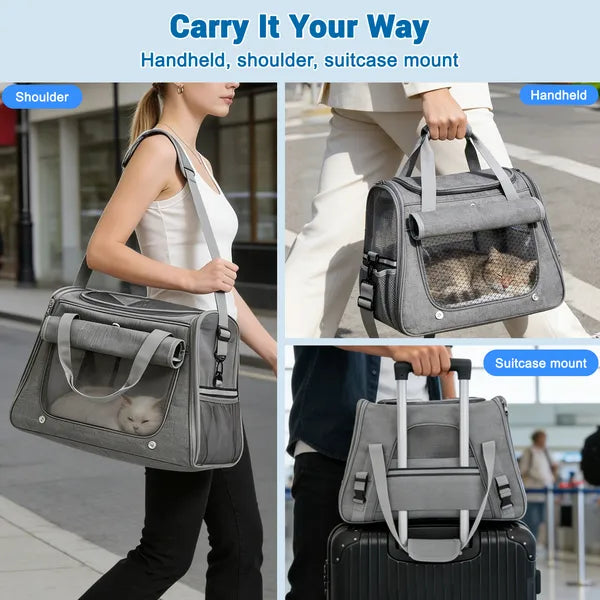 Aeelleea Airline Approved Pet Carrier, Soft Sided Cat Dog Travel Carrier with Orthopedic Fleece Mat, Luggage Sleeve for Small Cats Dogs