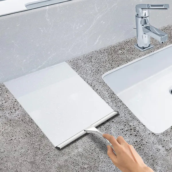 14" Stainless Steel Shower Squeegee with 2 Adhesive Hooks, Streak-Free Glass Wiper for Bathroom Door Window Car Mirror Cleaning