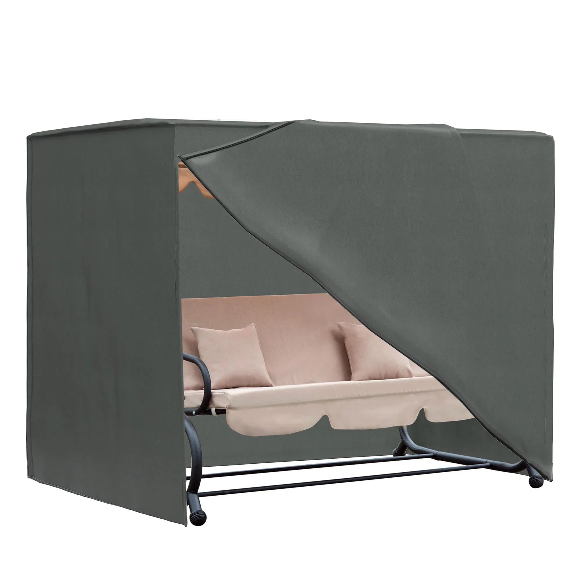 Outdoor Patio Swing Chair Cover, Waterproof 600D Oxford, UV-Resistant with Zipper & Drawstring, 80.75 x 48.75 x 64.5 in, Gray