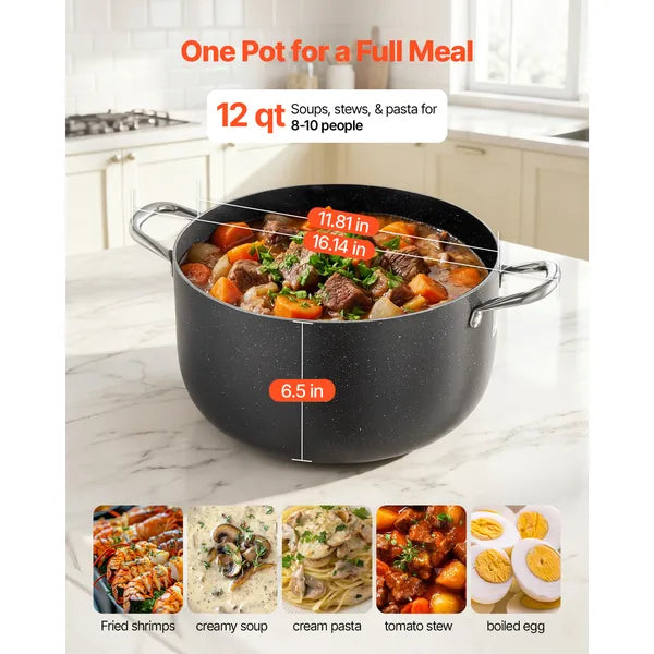 12 Quart Ceramic Non-Stick Stockpot with Glass Lid, Large Aluminum Soup Pot for All Stovetops