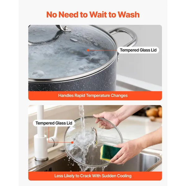 12 Quart Ceramic Non-Stick Stockpot with Glass Lid, Large Aluminum Soup Pot for All Stovetops