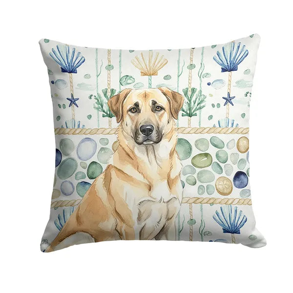 Aeelleea Anatolian Shepherd Dog Coastal Sea Glass Pillow 18x18 Indoor Outdoor