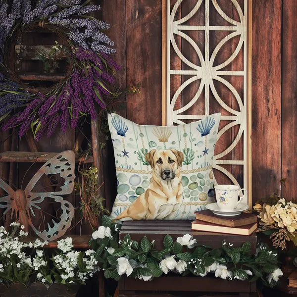 Aeelleea Anatolian Shepherd Dog Coastal Sea Glass Pillow 18x18 Indoor Outdoor