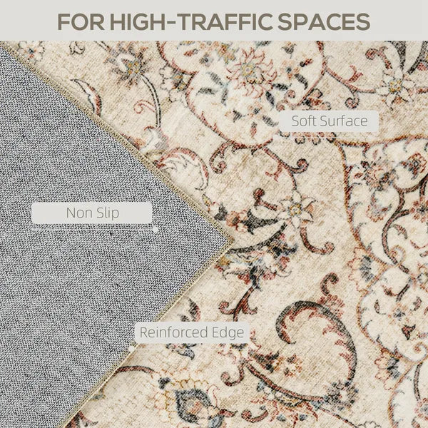 Vintage Floral 4x6ft Area Rug, Machine Washable Non-Slip Low Pile Carpet for Living Room Bedroom Dining Room