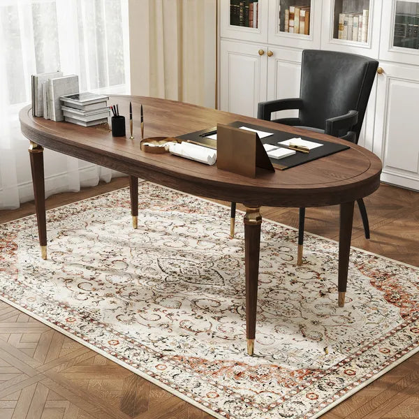 Vintage Floral 4x6ft Area Rug, Machine Washable Non-Slip Low Pile Carpet for Living Room Bedroom Dining Room