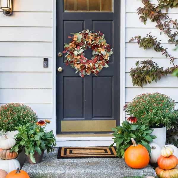 Artificial Fall Wreath with Lamb's Ear, Eucalyptus Leaves & Berries, Farmhouse Wreath for Indoor Outdoor Wall Window Wedding Festival Decor