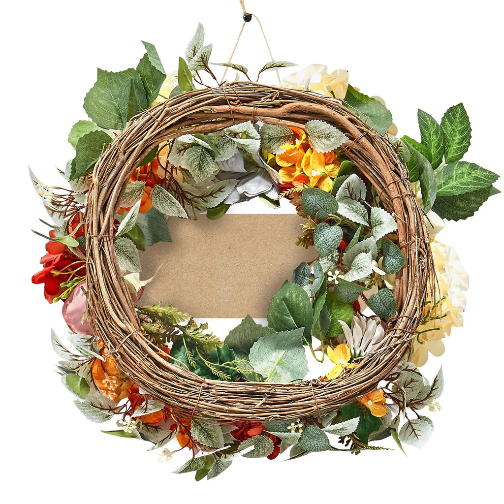 Artificial 24 Inch Wreath with Welcome Sign, Hydrangea and Rose Faux Floral Door Wreath, Year Round Indoor Outdoor Home Decor