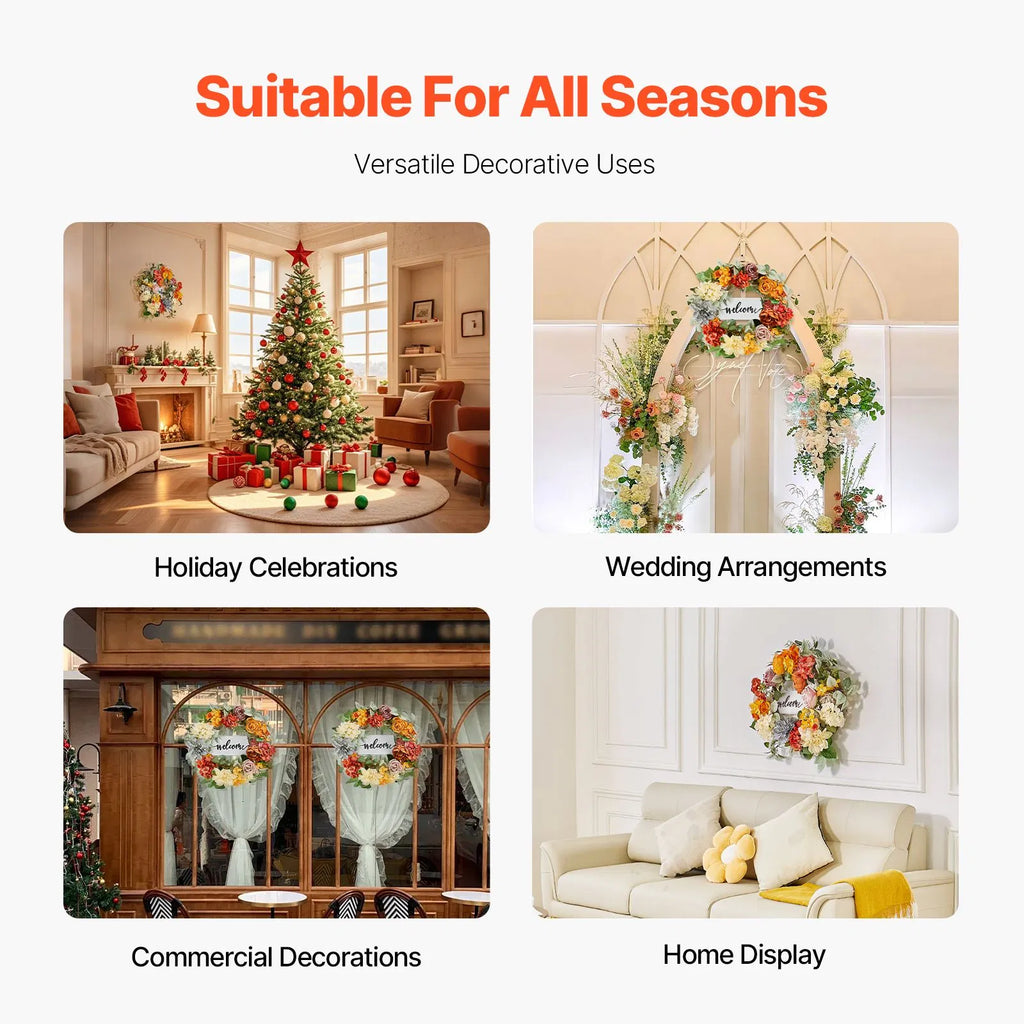 Artificial 24 Inch Wreath with Welcome Sign, Hydrangea and Rose Faux Floral Door Wreath, Year Round Indoor Outdoor Home Decor