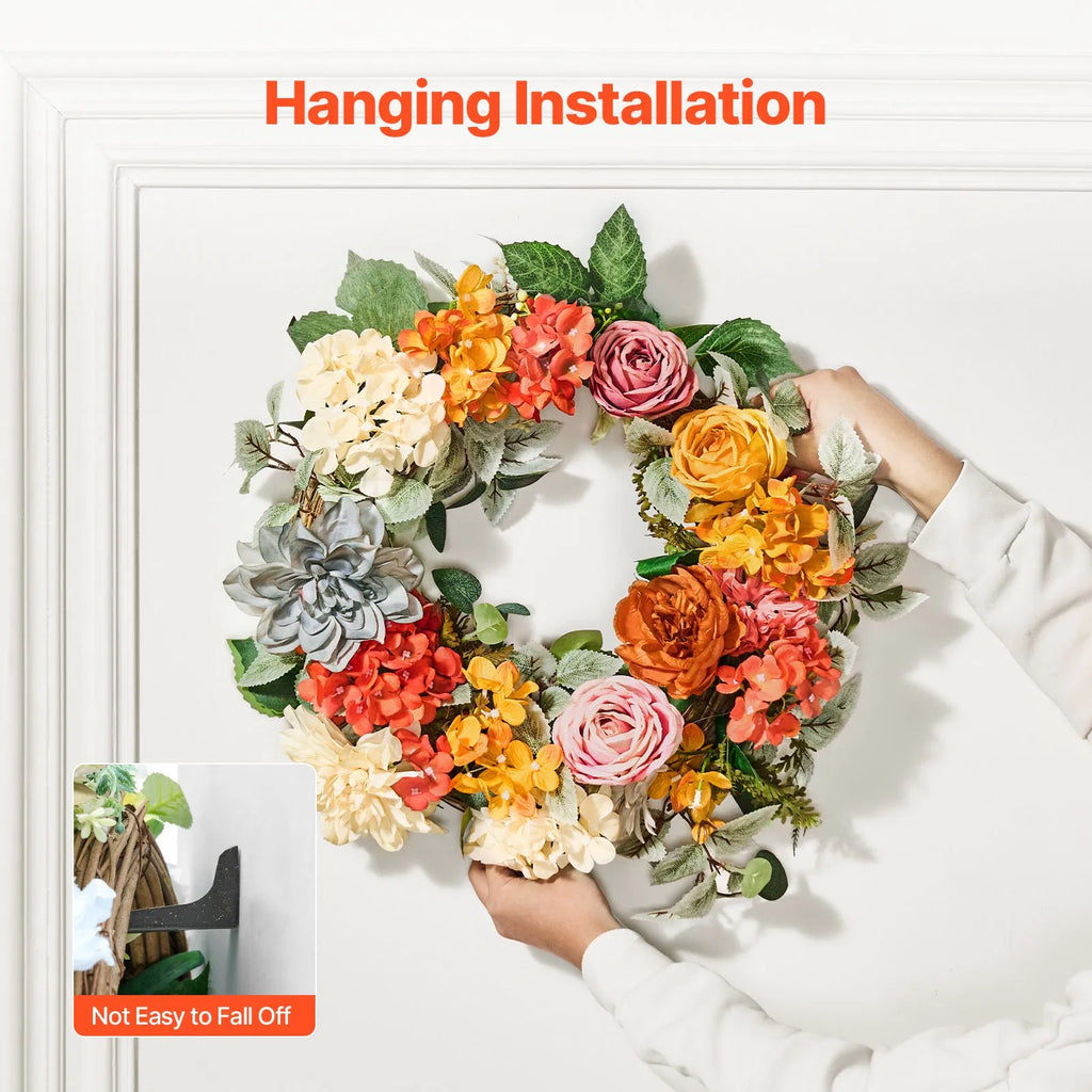 Artificial 24 Inch Wreath with Welcome Sign, Hydrangea and Rose Faux Floral Door Wreath, Year Round Indoor Outdoor Home Decor