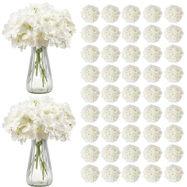 105Pcs White Silk Artificial Hydrangea Flowers Bulk, Faux Hydrangea with Stems for DIY Wedding Bouquet, Home & Party Table Centerpieces