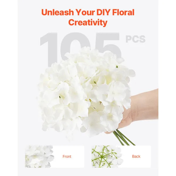 105Pcs White Silk Artificial Hydrangea Flowers Bulk, Faux Hydrangea with Stems for DIY Wedding Bouquet, Home & Party Table Centerpieces