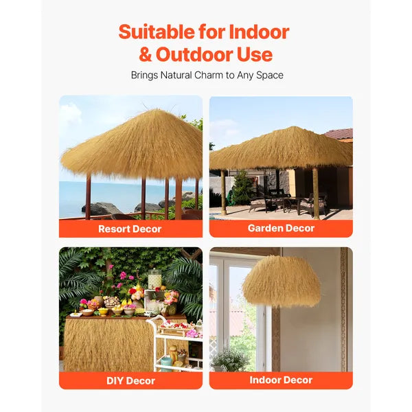 AEELLEEA-Artificial PE Thatch Roof Roll, 47.2x15.7in Natural Lifelike Simulated Straw Mat, Waterproof UV Resistant for Garden Resort