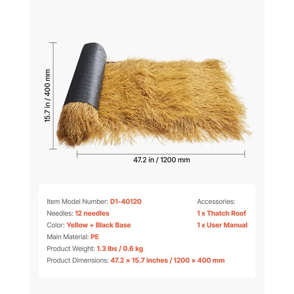 AEELLEEA-Artificial PE Thatch Roof Roll, 47.2x15.7in Natural Lifelike Simulated Straw Mat, Waterproof UV Resistant for Garden Resort