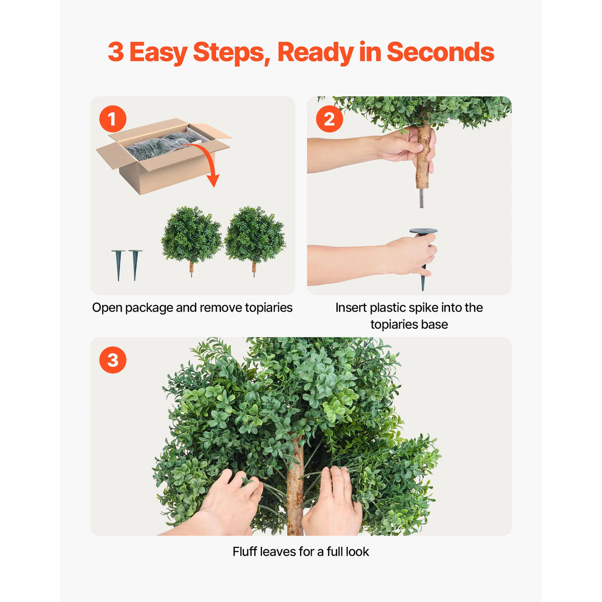 Artificial Topiary Boxwood Trees with Ground Spike, 22 Inch 2 Pack Faux Shrubs & Bushes, Realistic Evergreen Potted Plants