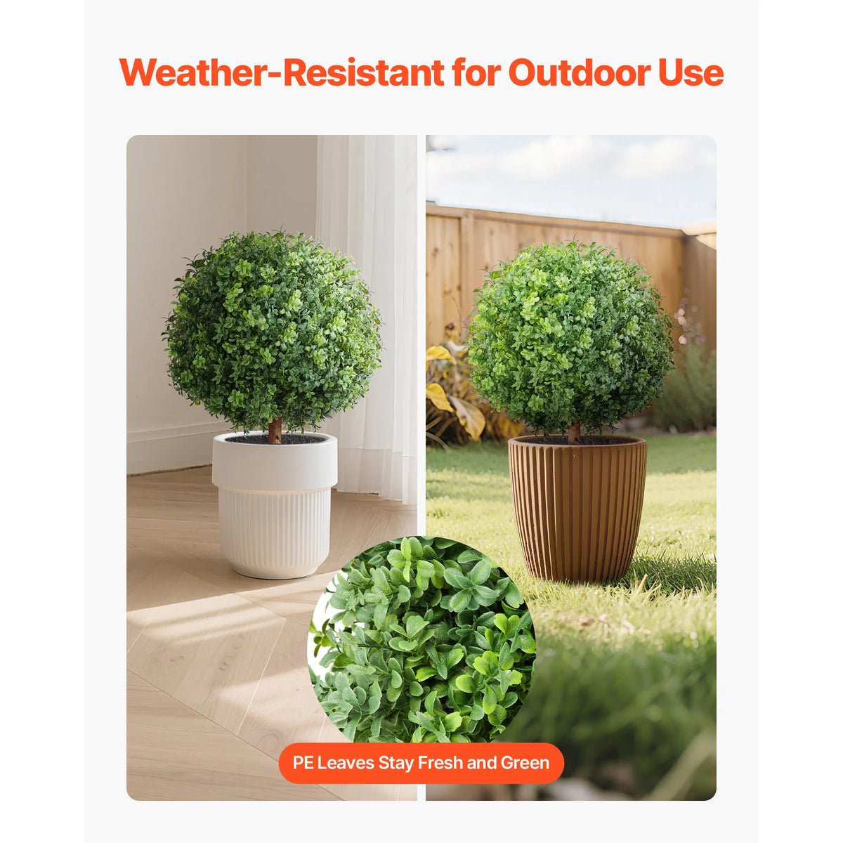 Artificial Topiary Boxwood Trees with Ground Spike, 22 Inch 2 Pack Faux Shrubs & Bushes, Realistic Evergreen Potted Plants