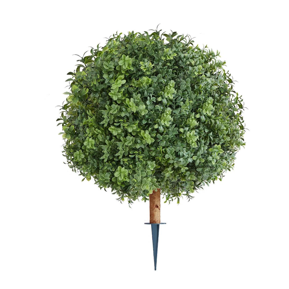 Artificial Topiary Boxwood Trees with Ground Spike, 22 Inch 2 Pack Faux Shrubs & Bushes, Realistic Evergreen Potted Plants