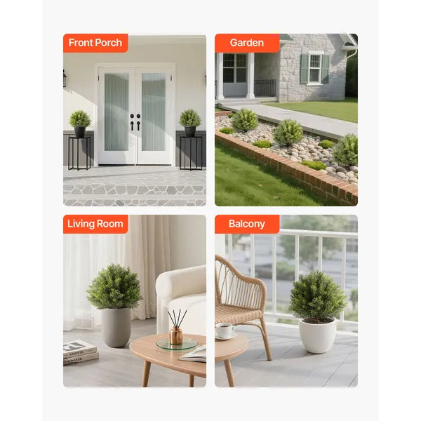 2 Pack 16 Inch Artificial Topiary Trees with Ground Spike, Realistic PE Faux Cypress Shrubs, Weather Resistant Fake Plants for Front Porch, Garden, Patio & Indoor Decor