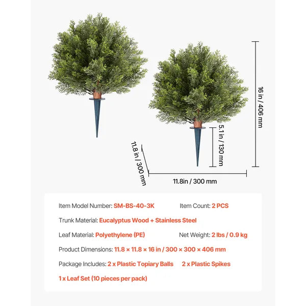 2 Pack 16 Inch Artificial Topiary Trees with Ground Spike, Realistic PE Faux Cypress Shrubs, Weather Resistant Fake Plants for Front Porch, Garden, Patio & Indoor Decor