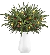 Christmas Pre-Lit LED Garland, Artificial Pine Garland with Red Berries & Pine Cones, Battery Powered Waterproof, Fireplace Mantel Holiday Decor