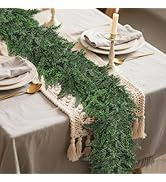 Christmas Pre-Lit LED Garland, Artificial Pine Garland with Red Berries & Pine Cones, Battery Powered Waterproof, Fireplace Mantel Holiday Decor