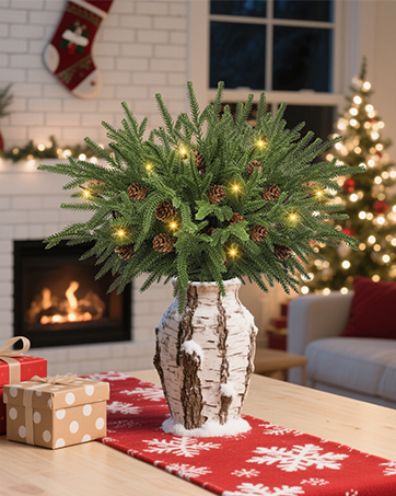 Christmas Pre-Lit LED Garland, Artificial Pine Garland with Red Berries & Pine Cones, Battery Powered Waterproof, Fireplace Mantel Holiday Decor