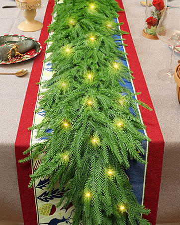 Christmas Pre-Lit LED Garland, Artificial Pine Garland with Red Berries & Pine Cones, Battery Powered Waterproof, Fireplace Mantel Holiday Decor