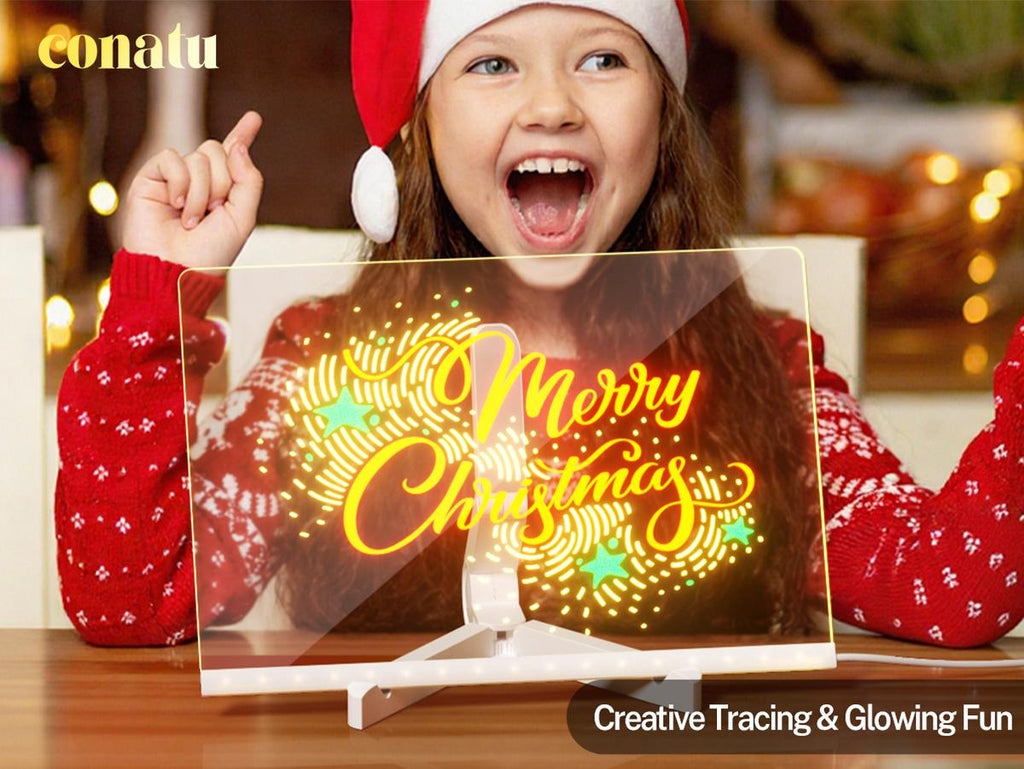 Light Up Acrylic Message Board, Erasable Glow Drawing Board with 7 Markers, USB Powered Christmas Desktop Decor & Holiday Gift for Kids