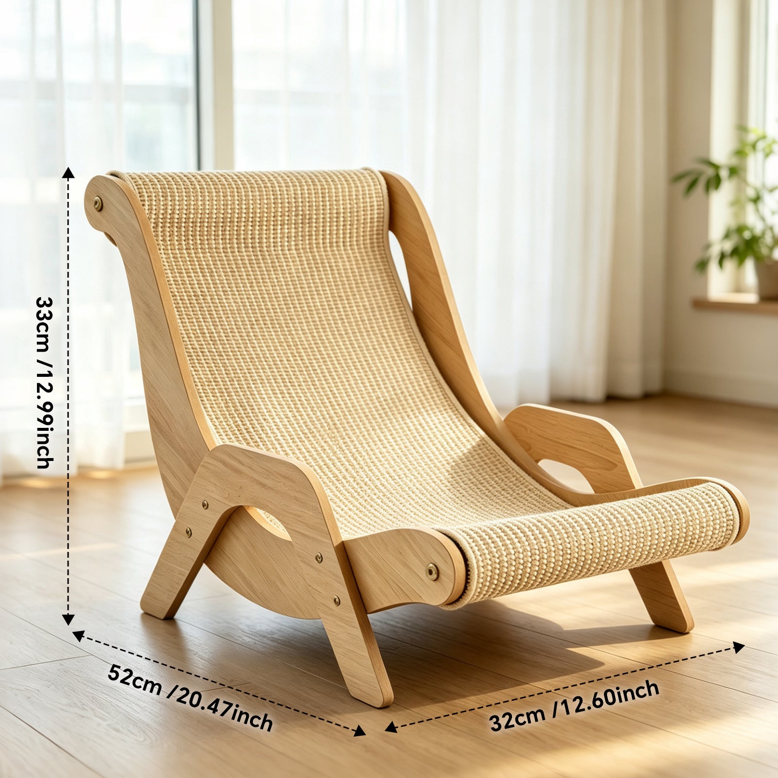 Sisal Cat Lounger Scratcher, Wooden Frame Cat Chair, Cat Scratching Lounge Bed for Indoor Cats
