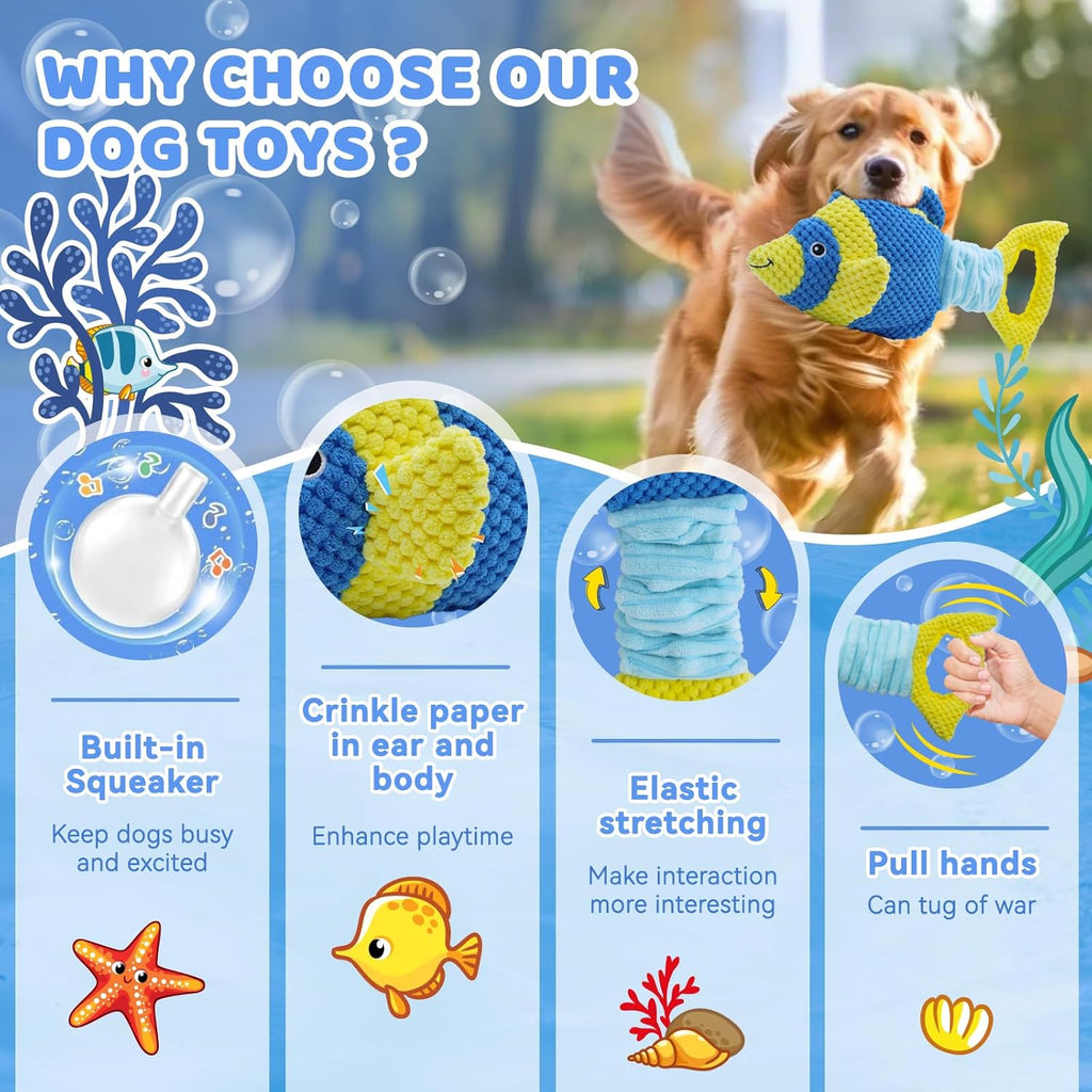 Dog Toys, Interactive Fish Puppy Toys with Crinkle Paper to Keep Them Busy