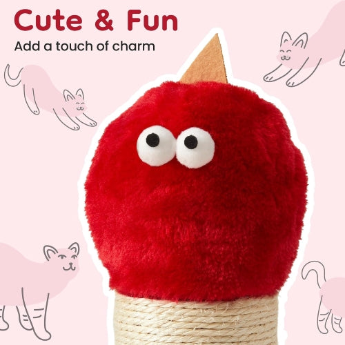 22" Indoor Cat Scratching Post, Natural Sisal Rope Scratcher, Cute Monster Cat Tower with Sturdy Wood Base, Gift for Small & Large Kittens, Red