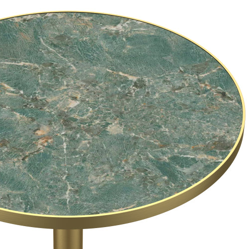 AEELLEEA 31.5-Inch Round Dining Table, Green Marble-Look Top with Gold Metal Pedestal Base, Modern Kitchen Table