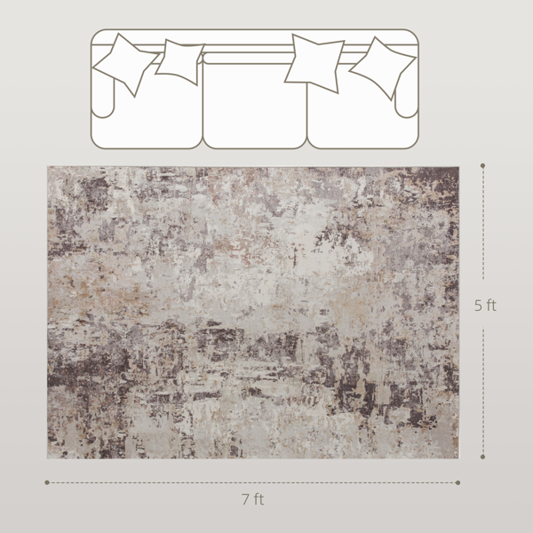 Area Rug 7x5 Ft, Abstract Distressed Pattern Carpet for Living Room, Non Slip Soft Rug with Reinforced Edge for High Traffic