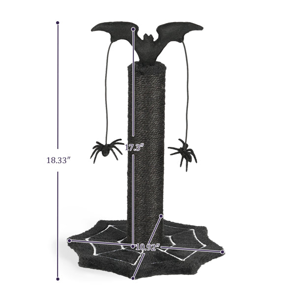 AEELLEEA Gothic Cat Scratching Post with Bat Top, 2 Spider Toys & Spiderweb Base, 18.33 in