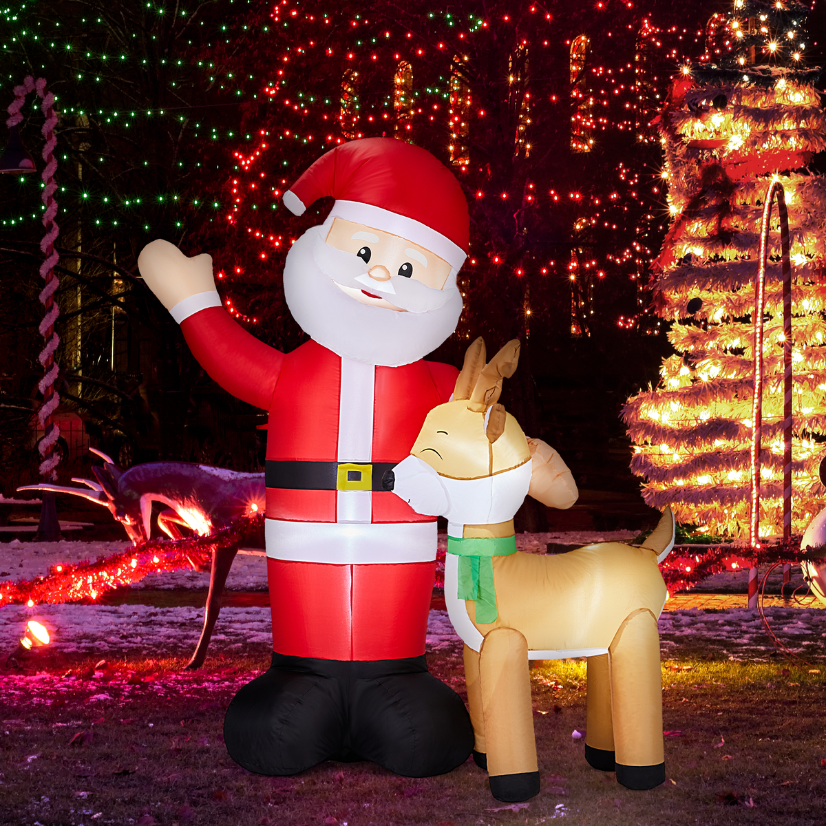 AEELLEEA-Christmas Inflatable Santa & Reindeer Decoration with Built-in LED Lights, Large 74.8 FT Tall