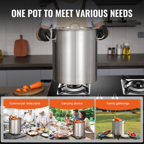 42 Quart Stainless Steel Stock Pot, Large Heavy Duty Soup Pot with Lid and Handles, Commercial Grade Cookware