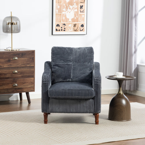 AEELLEEA Mid Century Corduroy Accent Chair, Armchair with Solid Wood Legs & Side Pocket