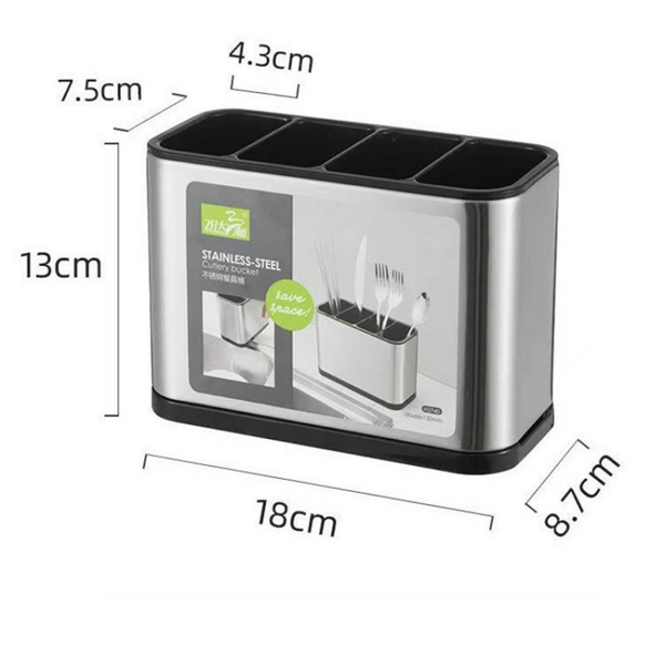 Stainless Steel Cutlery Holder, 4 Compartment Knife Fork Spoon Organizer with Drain Hole, Removable Non-Slip Kitchen Utensil Caddy for Countertop Drawer