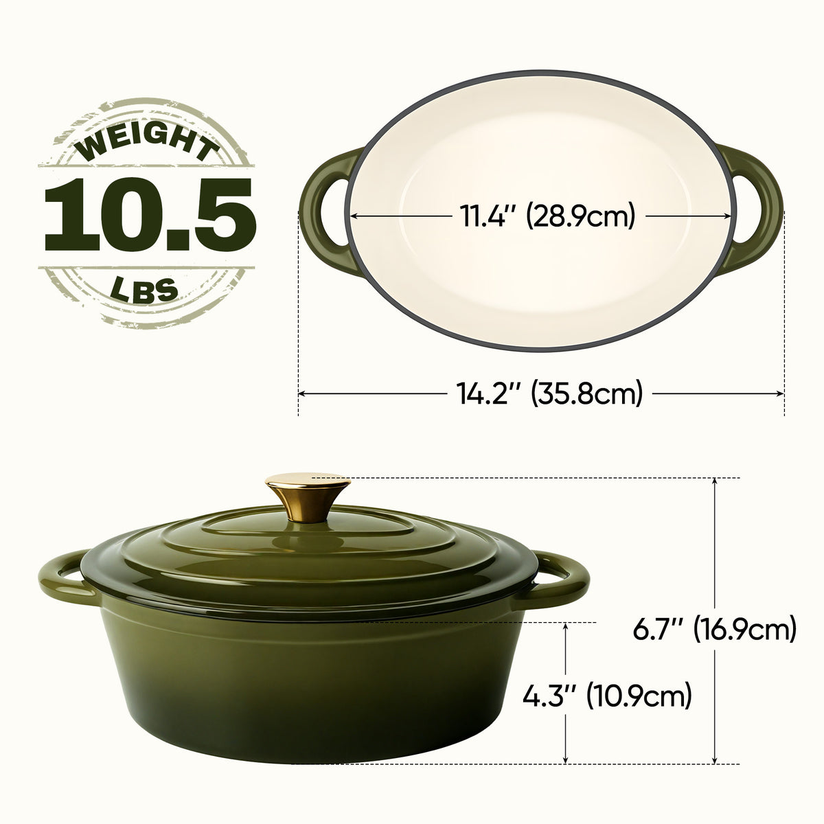4.5 Quart Enameled Cast Iron Dutch Oven with Lid‑Non‑Stick Coating, Oven Pot for Bread Baking, Stews, Roasting, Compatible with All Cooktops