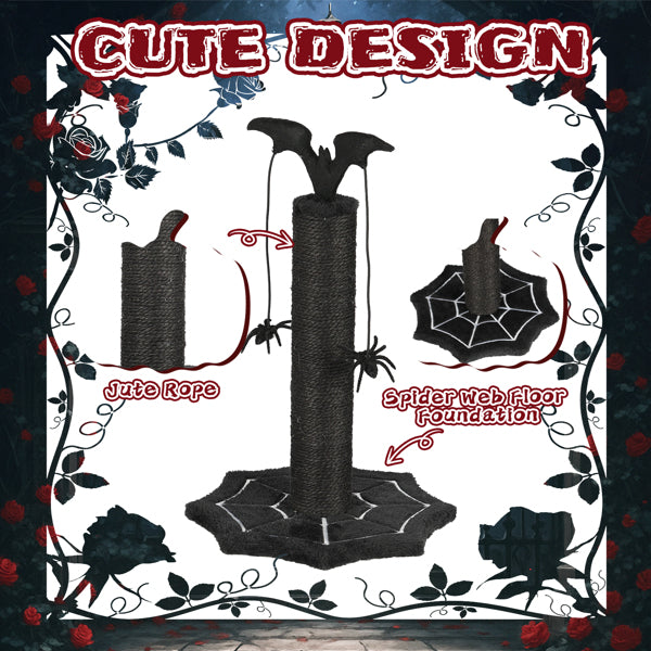 AEELLEEA Gothic Cat Scratching Post with Bat Top, 2 Spider Toys & Spiderweb Base, 18.33 in