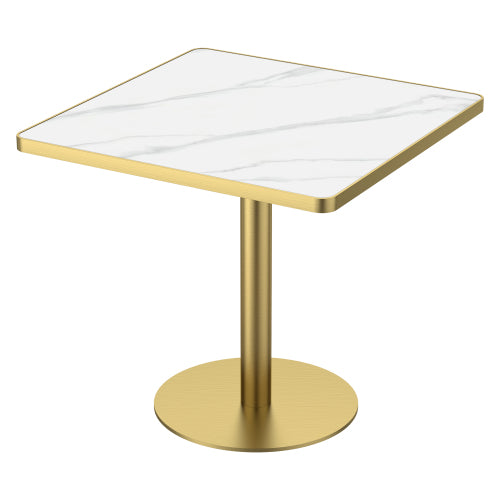 AEELLEEA 31.5-Inch Square Dining Table, White Marble-Look Top with Gold Metal Pedestal Base, Modern Kitchen Table