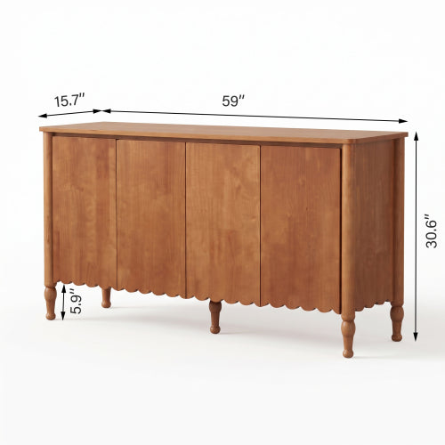 AEELLEEA 59" Farmhouse Sideboard Buffet Cabinet with 4 Doors, Rustic Wood Storage Cabinet with Shelves for Dining Room, Brown