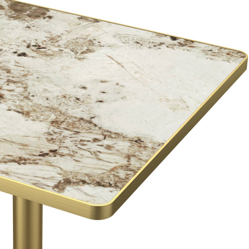 AEELLEEA 31.5-Inch Square Dining Table, Brown and White Marble-Look Top with Gold Metal Pedestal Base, Modern Kitchen Table