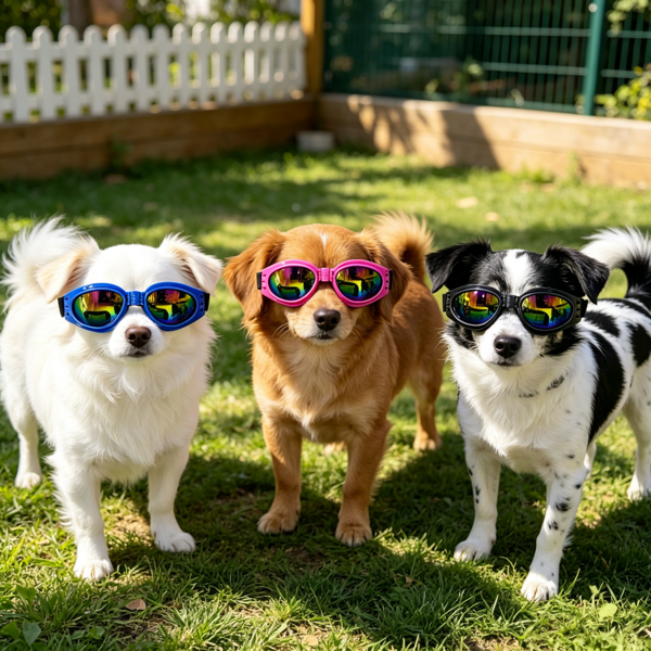 3-Pack Dog Goggles with Colorful Lenses, Adjustable Pet Sunglasses for Small to Medium Dogs, Blue Pink Black