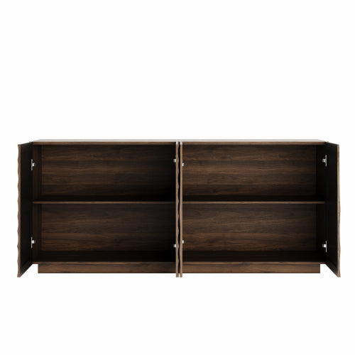 AEELLEEA 59" Modern Walnut Sideboard Buffet Cabinet with 4 Doors, Wave Pattern Storage Cabinet for Dining Room and Living Room
